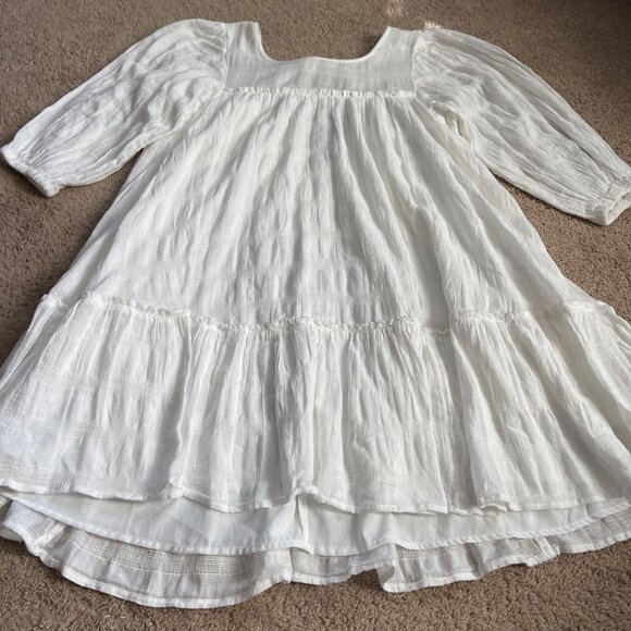 American Eagle Womens M Textured Cotton Bohemian Tiered Ruffle Mini Dress White - Picture 3 of 6